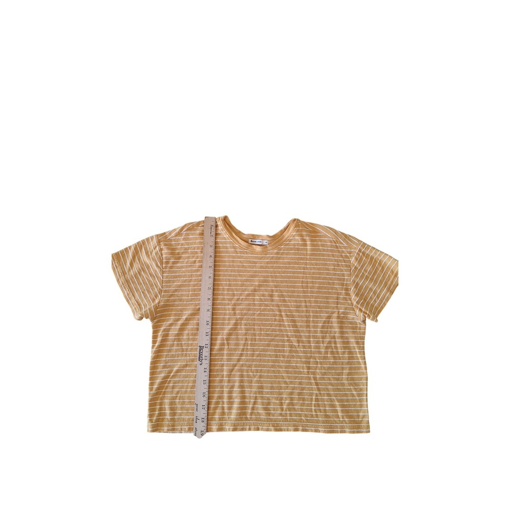 Marine Layer Womens Mustard Yellow White Striped Crop Crewneck Tee Size M - Picture 4 of 5